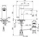 Armatur von Ideal Standard mit einer Höhe von 156 mm und einer breiten Auslaufhöhe von 112 mm. Die Einbaumaße und Anschlussdetails sind klar abgebildet.